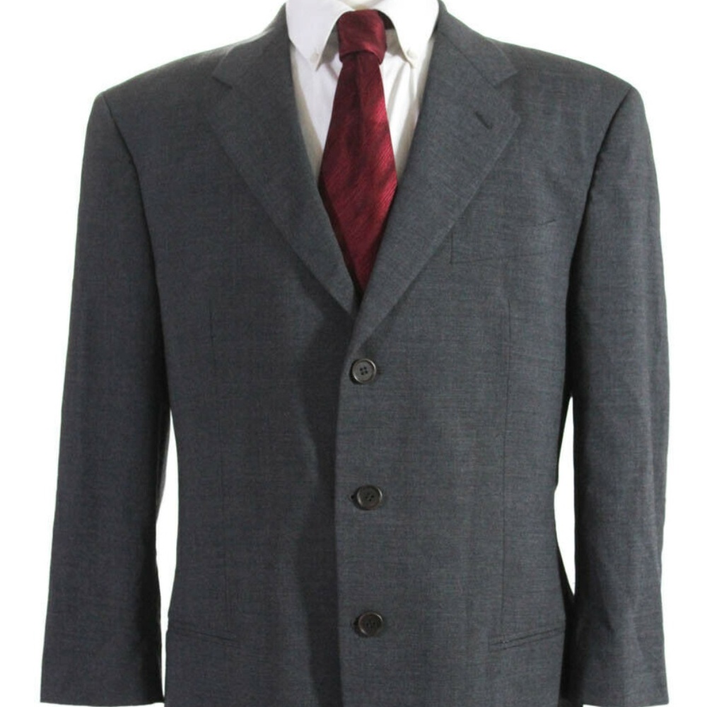 Mani Three Button Notched Lapel Blazer Gray Wool - image 1